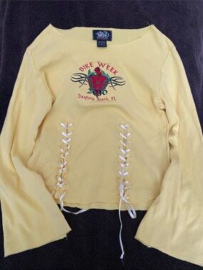 BIKER DESIGN Bike Week Daytona Beach 2010 embroidered Lace Up top sz L on tag